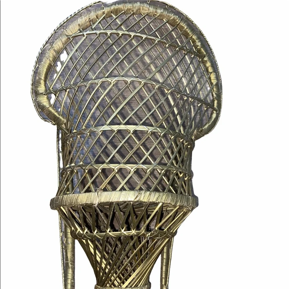 Boho straw rattan tiny chair for plants, decor etc